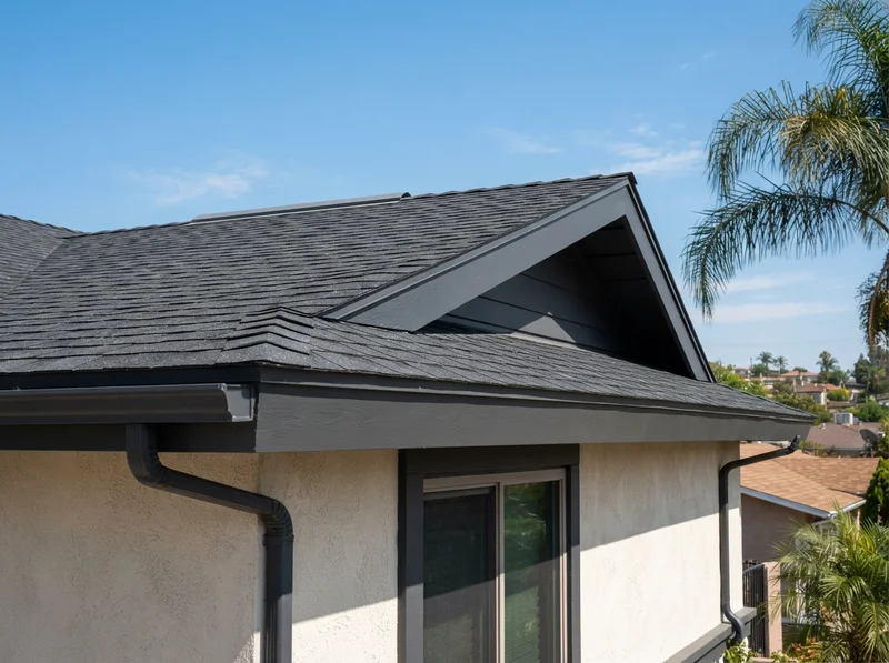 Charcoal gray fascia repair on roof Charcoal gray fascia repair on roof