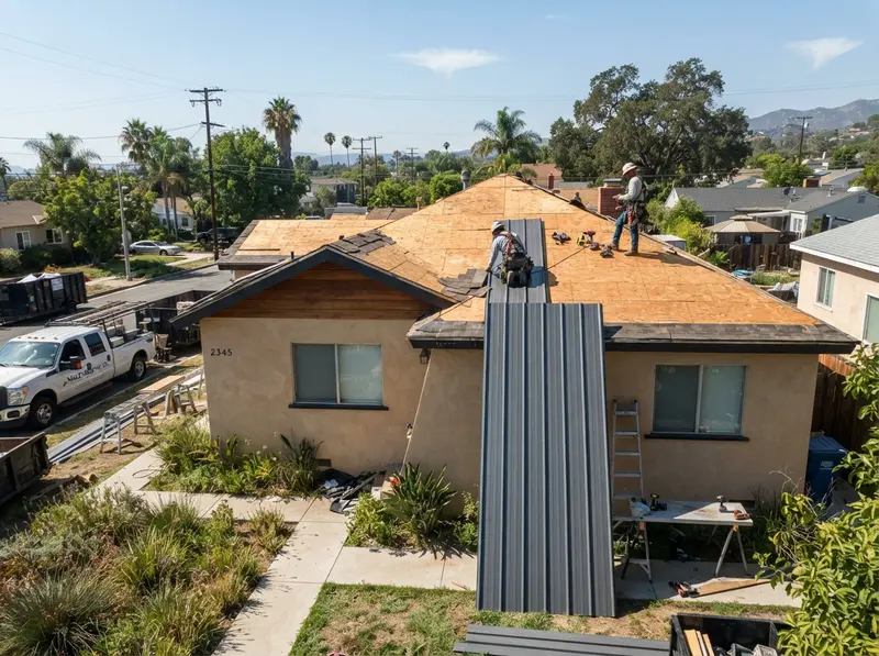 Metal roof installation prep in Panorama City Metal roof installation prep in Panorama City