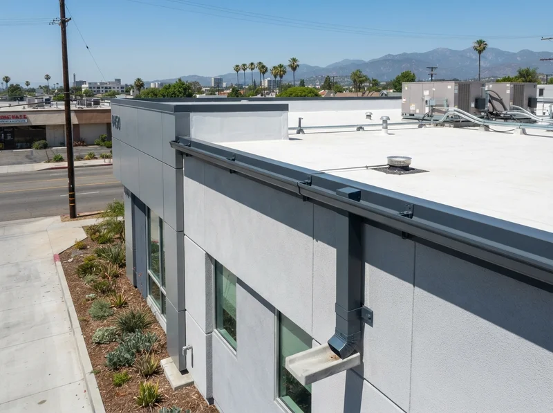 Commercial flat roof gutter drainage system Commercial flat roof gutter drainage system